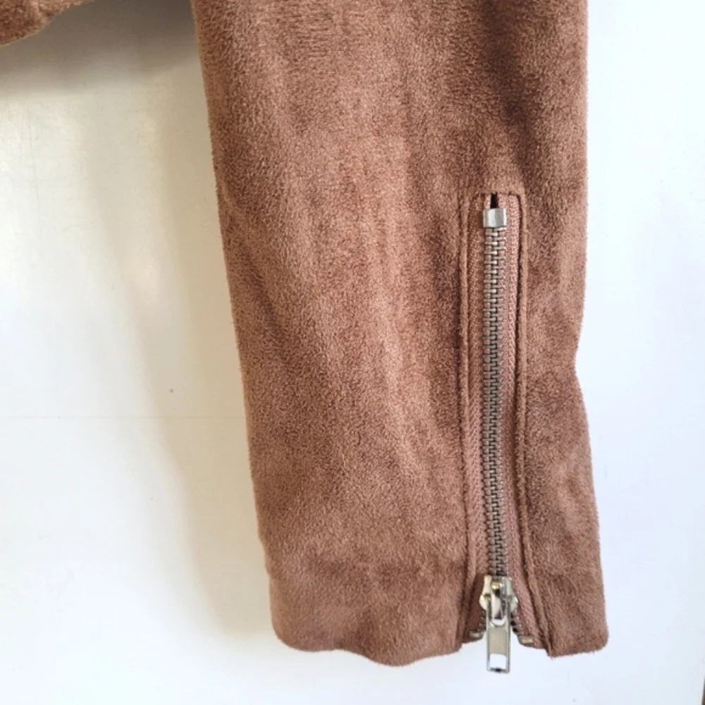Lulus Vegan Suede Cropped Assymetrical Moto Jacket Tan Womens Medium